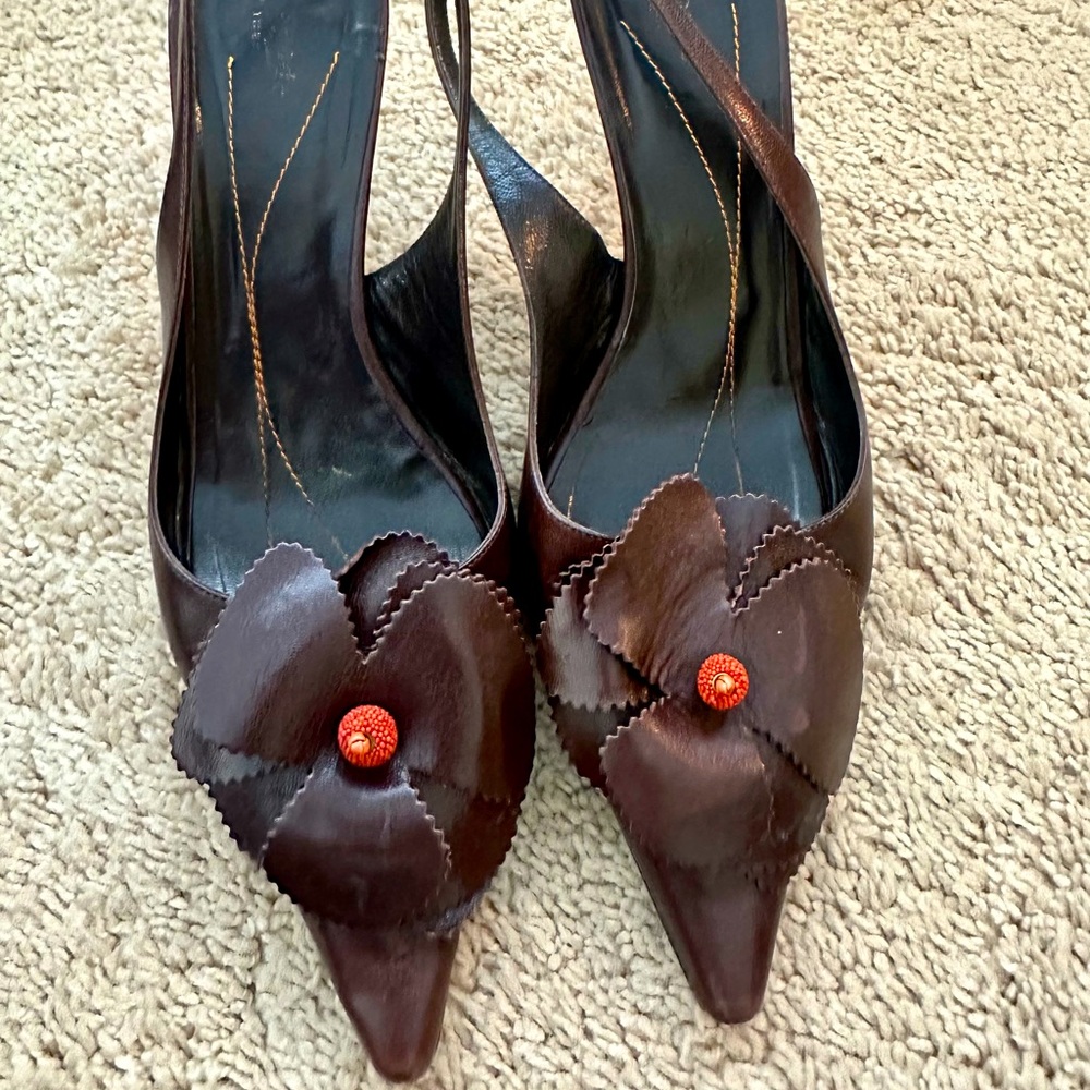 Kate Spade Brown Heels with Red Accent